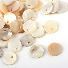 Honeyhandy Sea Shell Charms, Flat Round, 10~10.2x1.5~2mm, Hole: 1.5mm