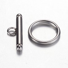 Honeyhandy 201 Stainless Steel Toggle Clasps, Ring, Stainless Steel Color, Ring: 10x1mm, Bar: 15x5x2mm, Hole: 2mm