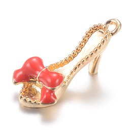 Honeyhandy Alloy Enamel Pendants, High-heeled Shoes, Light Gold, Orange Red, 21.5x10x10mm, Hole: 1.5mm