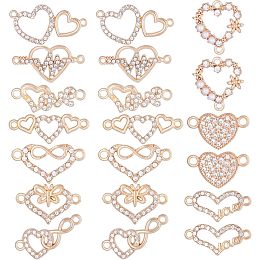 SUNNYCLUE 1 Box 40Pcs 10 Styles Heart Link Charms Rhinestone Love Charm Metal Golden Hollow Hearts Connectors Valentine Charm for Jewelry Making Charms Women DIY Necklaces Making Christmas Crafts