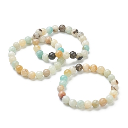 Honeyhandy Natural Amazonite Beaded Stretch Bracelets, Round, Beads: 8~8.5mm, Inner Diameter: 2-1/8 inch(5.5cm)