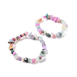 Honeyhandy 2Pcs Mixed Gemstone Chips Stretch Bracelets Set for Parent Children, Inner Diameter: 1-7/8~2 inch(4.9~5.1cm)