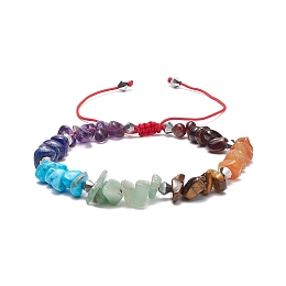 Honeyhandy Natural & Synthetic Mixed Gemstone Chips Braided Bead Bracelet, 7 Chakra Adjustable Bracelet for Men Women, Inner Diameter: 2-1/8~3-3/4 inch(5.45~9.6cm)