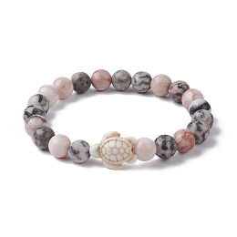 Honeyhandy Natural Pink Zebra Jasper & Howlite Turtle Beaded Stretch Bracelets, Inner Diameter: 2-1/8 inch(5.4cm)