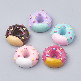 Honeyhandy Resin Cabochons, Donut, Imitation Food, Mixed Color, 21x9mm