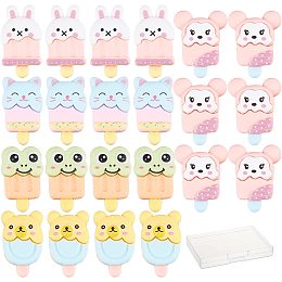 SUNNYCLUE 1 Box 50Pcs 5 Styles Ice Cream Charms Animal Cabochons Resin Cabochon Bear Cat Rabbit Frog Slime Flatback Slime Charms for Handcraft Accessories Decor Jewelry Making Scrapbooking