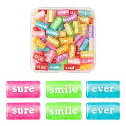 Honeyhandy 100Pcs Transparent Acrylic Beads, Spray Painted, Rectangle with Words, Mixed Color, 7.5x15x4.5mm, Hole: 3mm, 100pcs/box