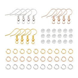 Honeyhandy DIY Earrings Making Finding Kit, Including Brass Earring Hooks, 304 Stainless Steel Jump Rings and Plastic Ear Nuts, Mixed Color, Earring Hooks: 90pcs/set