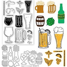 GLOBLELAND Beer Clear Stamps and Cutting Dies Beer Stamps and Embossing Die Cuts Silicone Stamp Cards and Metal Cutting Die for Card Making and DIY Embossing Scrapbooking