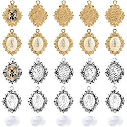 Pandahall Elite 100pcs Blank Bezel Pendant Trays Base Cabochon Settings Blank Trays Pendant with 100pcs Glass Cabochons for Photo Pendant, Antique Silver & Golden, Tray: 14x10mm/0.56x0.39