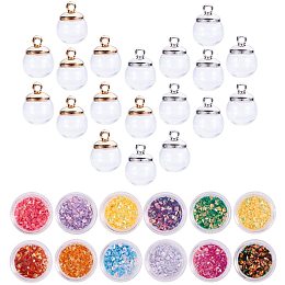 Arricraft 30pcs 16mm Mini Clear Glass Globe Vial Pendant Charms Clear Glass Ball Dome Bottle with 12 Color Laser Shining Glitter for Pendant Charms Stud Earring Making