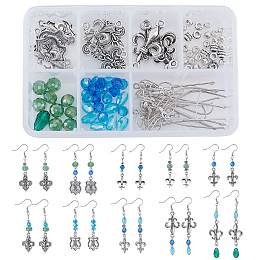 Honeyhandy SUNNYCLUE DIY Fleur De Lis Earring Making Kits, Including 40Pcs Alloy Pendants Links, 42Pcs Glass Beads, Spacer Beads, Earring Hooks, Head Pins, Eye Pins, Mixed Color, 24x14x3mm, Hole: 2mm