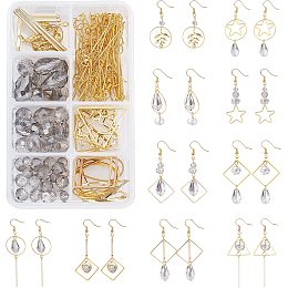 SUNNYCLUE 1 Box DIY 10 Pairs Grey Glass Beads Dangle Earring Kits Electroplate Glass Beads 5 Style Brass Linking Rings & Earring Hooks for Women DIY Earring Dangle Jewellery Making, Golden