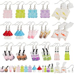 SUNNYCLUE 1 Box DIY 16 Pairs Milk Tea Charms Earring Making Starter Kit Fruit Tea Bubble Drink Bottle Charms Bulk Mushroom Gummy Bear Charms for Jewelry Making Kits Craft Earrings Keychain Supplies