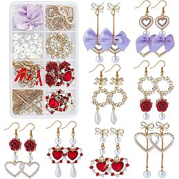 SUNNYCLUE 1 Box 8 Pairs Valentine's Day Rose Charms Baroque Love Charm Earring Making Starter Kit Alloy Red Flowers Rose Pearls Heart Charms for Jewelry Making Kits Art Craft Supplies Adult Beginner