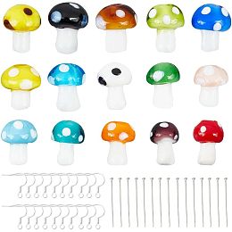 SUNNYCLUE 1 Box 90Pcs Mushroom Beads Earring Making Starter Kit Colorful Glass Lampwork Mushroom Charms Bead Earring Hooks Head Pins Mini Mushrooms Beads for Jewelry Making Kits Women DIY Supplies