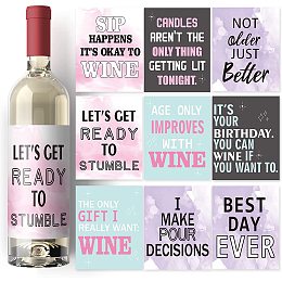 Arricraft 18 Sheets 9 Style Birthday Theme Paper Adhesive Sticker Colorful Wine Bottle Label Sticker Wine Decal Marriage Labels Supplies for Party Anniversary Decoration 3.93x4.92in