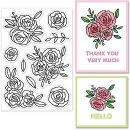 GLOBLELAND 8.3x5.8in Rose Clear Stamps Silicone Stamps Flowers Leaves Transparent Rubber Seal Stamps for Card Making DIY Scrapbooking Crafting Photo Album Journal Decor