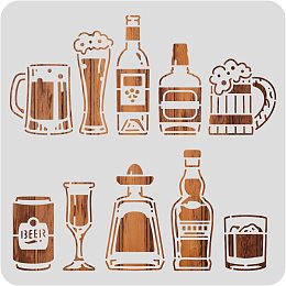 BENECREAT Oktoberfest Drawing Painting Stencils, 12x12" Beer Themed Plastic Stencil Templates for Diary Scrapbook DIY Craft, Wall Floor Decoration