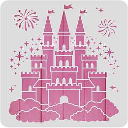 BENECREAT Castle Plastic Painting Stencil, 12x12" Star Firework Pattern Craft Template DIY Art Craft Stencil for Scrabooking Card Wood Paper Wall Decoration