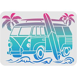 FINGERINSPIRE Surf Car Stencils 11.7x8.3 inch A4 Plastic Palm Trees Wave Drawing Painting Stencils Surfboard Pattern Wall Stencils Reusable Stencils for Painting on Wood, Floor, Wall and Tile