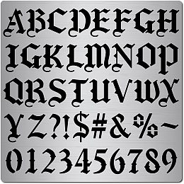 GORGECRAFT 6.3 Inch Metal Gothic Font Lettering Stencil Stainless Steel Old English Font Ancient Alphabet Number Template Runes Punctuation Stencils for Painting Wood Burning Engraving Crafts