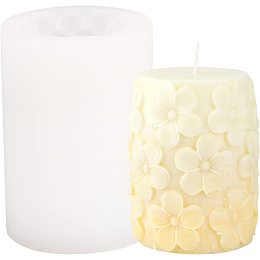 SUPERFINDINGS 1Pc Candle Molds for Candle Making,DIY Candle Silicone Molds 73x100mm Column with Flower Candle Mould White Resin Casting Molds for Party Home Dinner Decor Accessories