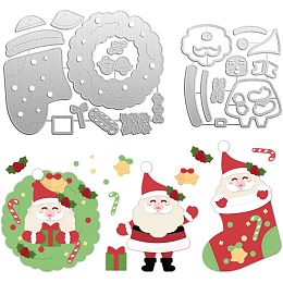 BENECREAT 2Pcs Christmas Cutting Dies Stencils, Santa Claus Wreaths Socks Carbon Steel Stencil for Card Making, Decorative Embossing DIY Paper Card