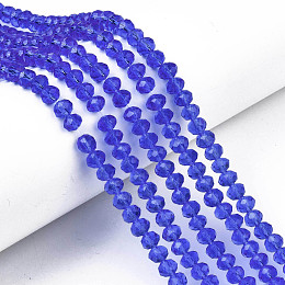 Honeyhandy Glass Beads Strands, Faceted, Rondelle, Royal Blue, 6x5mm, Hole: 1mm, about 85~88pcs/strand, 16.1~16.5 inch(41~42cm)