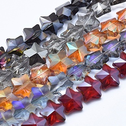 Honeyhandy Glass Beads Strands, Mixed Style, Faceted, Star, Mixed Color, 13x13.5x7.5mm, Hole: 1mm, about 25pcs/strand, 10.6 inch(27cm)