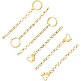 DICOSMETIC 12 Strands 2 Styles Curb Chain Extender End Chains with Heart Lobster Claw Clasp Necklace Extenders Tail Chain Connectors Stainless Steel Extension Chain Jewelry Connector Chain