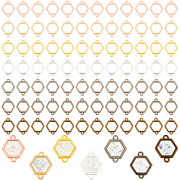 PandaHall Elite 168pcs Hexago Open Bezel Connector Charms, 7 Colors Hollow Frame Blanks Geometric Link Pendant for DIY UV Resin Epoxy Resin Earring Bracelet Jewellery, 20x15mm