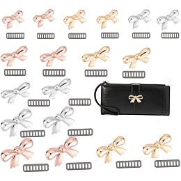 WADORN 18 Sets Bow Decorative Clip Buckles, 9 Styles Bag Cover Wallet Decoration Clasps with Shims Women Dress Sweater Jewlery Crafts Boot Embellishment No-Sewing Bowknot Button for Jacket Coats