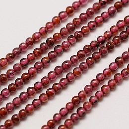 Honeyhandy Grade AA Natural Gemstone Garnet Round Beads Strands, 2mm, Hole: 0.8mm, about 184pcs/strand, 16 inch