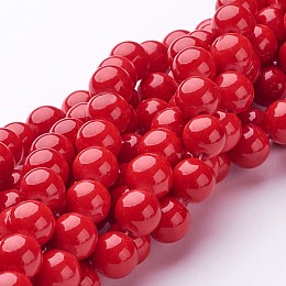 Honeyhandy Natural Mashan Jade Round Beads Strands, Dyed, Red, 8mm, Hole: 1mm, about 51pcs/strand, 15.7 inch