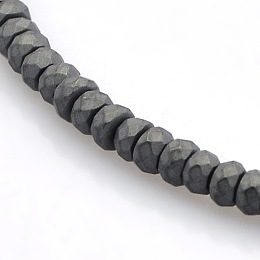 Honeyhandy Faceted Matte Style Electroplate Non-magnetic Synthetic Hematite Rondelle Beads Strands, Black Plated, 3x2mm, Hole: 1mm, about 150pcs/strand, 15.5 inch