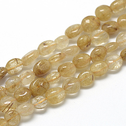 Honeyhandy Natural Gold Rutilated Quartz Beads Strands, Oval, 6~10x4~7x4~7mm, Hole: 1mm, about 43~62pcs/strand, 15.7 inch