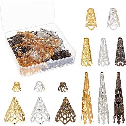 SUNNYCLUE 410Pcs 14 Style Flower Bead Caps Filigree Iron Bead Caps 6-Petal Spacer Beads Tibetan Style Flower Bead End Caps Spacers for Jewelry Making Necklaces Bracelets DIY Crafts Supplies