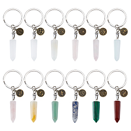 CHGCRAFT 12Pcs Zodiac Crystal Stone Keychain Mixed Gemstone Keychain with Alloy Pendants for Decoration Keychain Accessories, 84mm