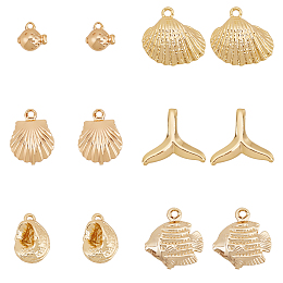 BENECREAT 12 Pcs 6 Style Brass Charms, Fish & Whale Tail & Shell, Real 18K Gold Plated, 6.5~13x6.5~14.5x3~5mm, Hole: 1~5.5mm, 2pcs/style