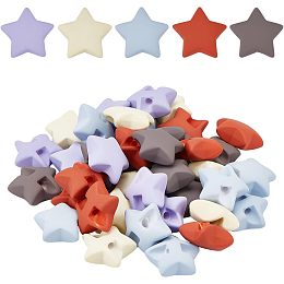 CHGCRAFT 40Pcs 5 Colors Star Acrylic Spacer Beads Frosted Textured Style Opaque Acrylic Beads Acrylic Star Charms for Hair Clip Handmade Craft Necklace Bracelet Making, 28mm