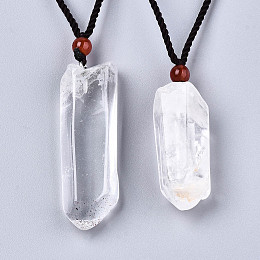 Honeyhandy Natural Quartz Crystal Pendant Necklaces, Slider Necklaces, with Random Color Polyester Cords, Nuggets, 26~29.9 inch(66~76cm)