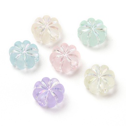 Honeyhandy Transparent Frosted Acrylic Beads, AB Color Plated, Flower, Mixed Color, 13x13.7x6.3mm, Hole: 2.8mm, about 700pcs/500g