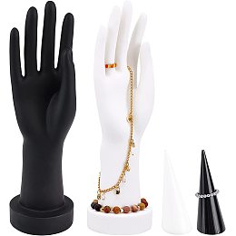 PandaHall Elite 4pcs Jewelry Display Holder, 2 Style Acrylic Cone Shape Ring Display Hand Model Mannequin Hand Jewelry Bracelet Ring Gloves Display Organizer for Jewelry Showcase Stand 2.6/10 Inch High