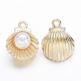 Honeyhandy Alloy Charms, with Acrylic Pearl, Shell, Golden, 15x11.5x7mm, Hole: 1.5mm