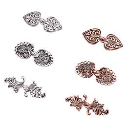 PandaHall Elite 6 Pairs 3 Shapes Alloy Baroque Spade Cape or Cloak Clasp Fasteners Decorative Sew On Hooks and Eyes for Cardigan Cape or Cloak (Antique Silver, Red Copper)