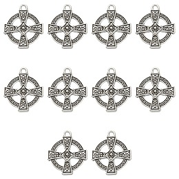 Honeyhandy 10Pcs Irish Tibetan Style Alloy Pendants, Cross, Antique Silver, 24x20x3mm, Hole: 2mm