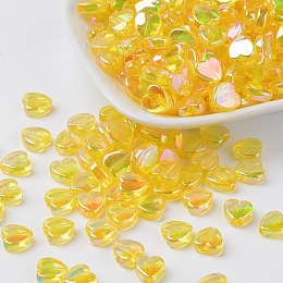 Honeyhandy Transparent Acrylic Beads, Heart, Yellow, AB, Size: about 8mm wide, 3mm thick, hole: 1mm, about 2800pcs/500g