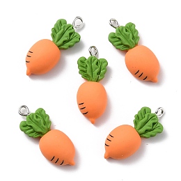 Honeyhandy Resin Pendants, with Platinum Iron Peg Bail, Carrot, Orange, 30x12x8.5mm, Hole: 2mm