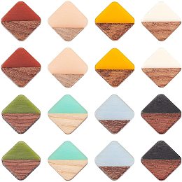 OLYCRAFT 16pcs Resin Wood Cabochons Square Two Tone Cabochon Without Hole 13.5mm Blanks Wood Cabochons Vintage Resin Wood Statement for Necklace Earring DIY Jewelry Making - 8 Colors